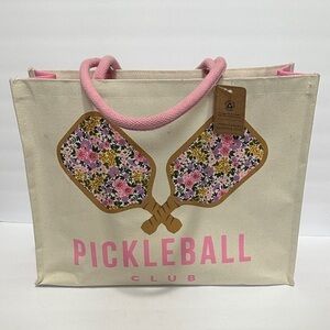Recycled Eccolo Pickleball Club Canvas Tote Bag - Pink and Cream
